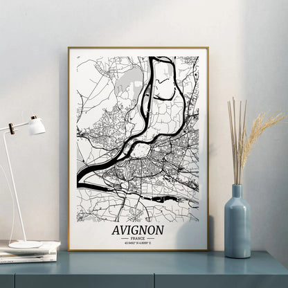 affiche-avignon-carte-ville-noir-et-blanc