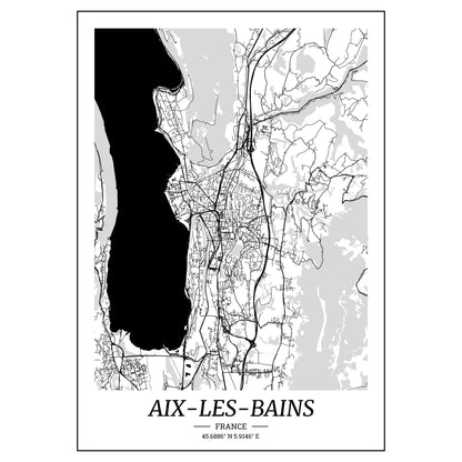 affiche-aix-les-bains-carte-ville-noir-et-blanc