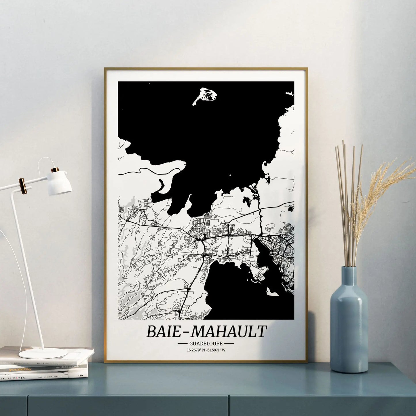 baie-mahault-carte-ville-noir-et-blanc